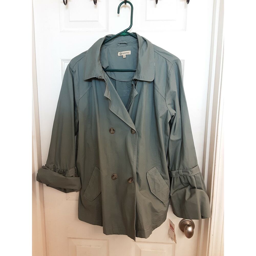 Democracy Utility Jacket Women's large Green Double Breasted Bell Slv Lagenlook